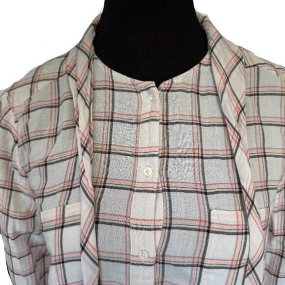 Joie Tie Front Blouse M | Brown Pink Cream Print Bib Collar Long Sleeve Boho Top - Picture 8 of 11